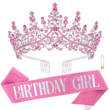 Atoden szletsnapi lny tiara kirlyno korona rzsaszn tiark s koronk a nok szmra Crystal Princess tiara strassz fejpntok quinceanera kor