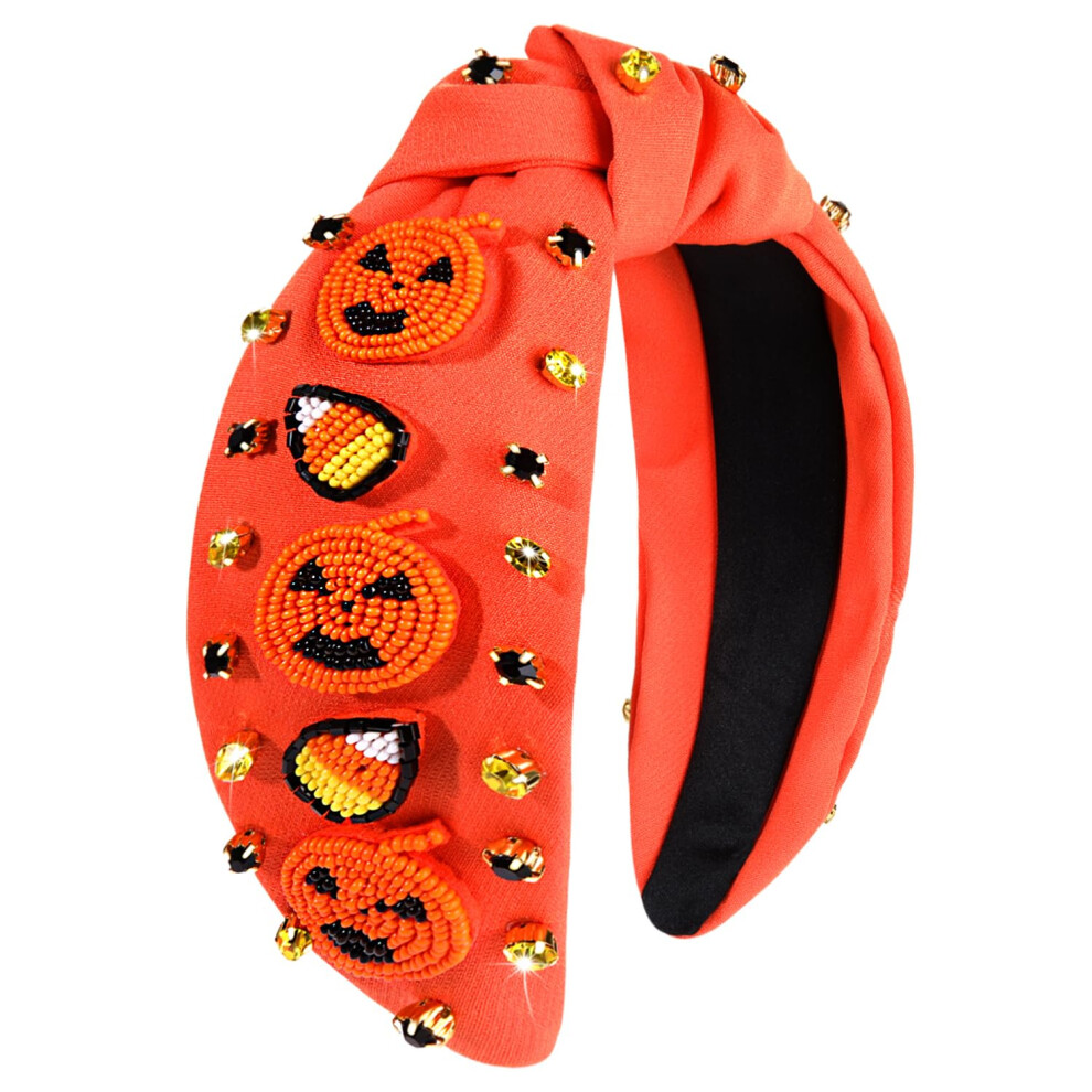 Accessori Per Cerchietti Di Halloween Per Donne, Cerchietto Con Perle Di Cristallo, Cerchietto Con Perline Di Zucca, Fasce Per Capelli Con Fiocco-image