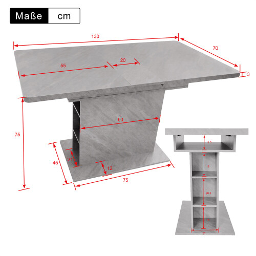 (Grey) Rectangular Extendable Dining Table with Storage 2