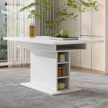 (White) Rectangular Extendable Dining Table with Storage
