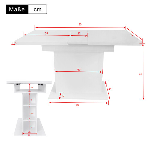 (White) Rectangular Extendable Dining Table with Storage 2