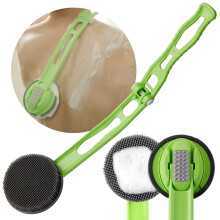 DOWMI Silicone Body Scrubber - 19" Foldable Long Curved Handle for Ultimate Reach and Comfort - Back Shower Scrub Brush - Hygienic and Durable Soft Si