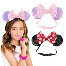 DRESHOW Minnie Ears Otsanauhat Hiiri Korvat Paljetti Bow Otsanauhat Joustavat Säädettävä Pääpanta Glitter Juhlasisustus Cosplay-asu tytöille