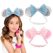 DRESHOW Minnie Ears Otsanauhat Hiiri Korvat Paljetti Bow Otsanauhat Joustavat Säädettävä Pääpanta Glitter Juhlasisustus Cosplay-asu tytöille