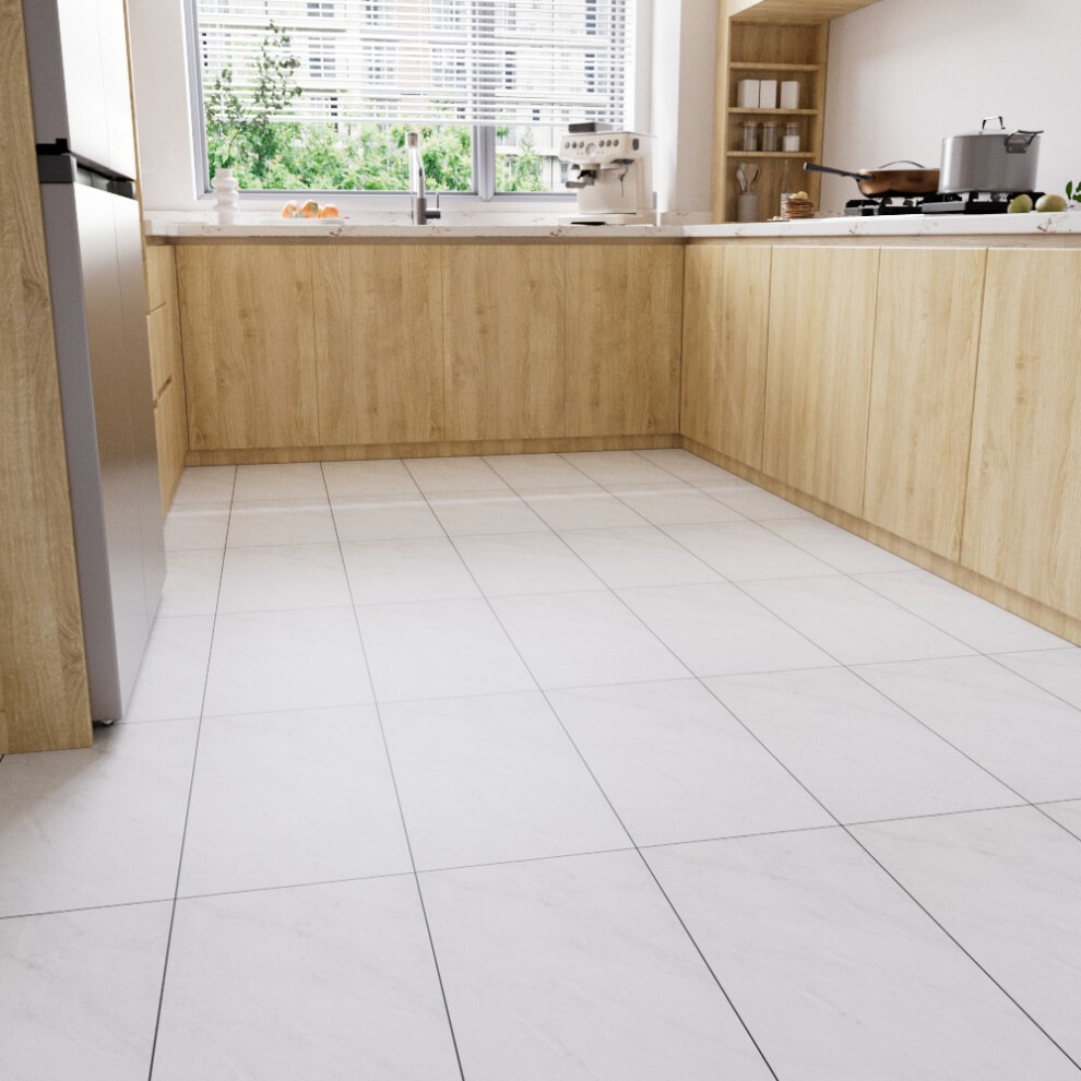 Set of 28 Stone-effect Self-adhesive PVC Flooring, Marble White