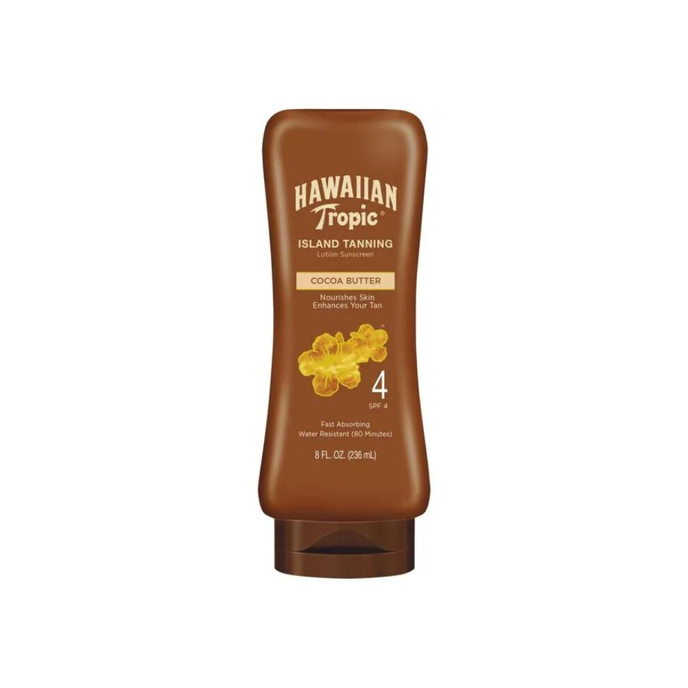 Hawaiian Tropic Island Tanning Lotion Sunscreen with Cocoa Butter (SPF4) 236mL | Nourishes Skin & Enhances Tan | Fast Absorbing | Water Resistant