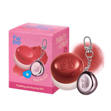 Fwee Lip&Cheek Blurry Pudding Pot + Portachiavi con Ciondolo | Memories | Portachiavi con Colori Casuali | Fard per il Trucco, Leggero, Multiuso,