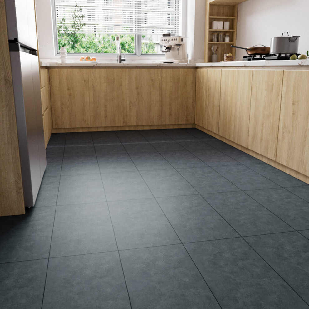 Set of 28 Stone-effect Self-adhesive PVC Flooring, Dark Grey