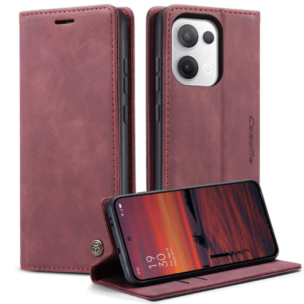 (Red) Flip Case For Oppo Reno 13 5G Vintage Pu Leather Wallet Magnetic Closure Shockproof Case Card Slot Kickstand Flip Folio Book Red 764544246286