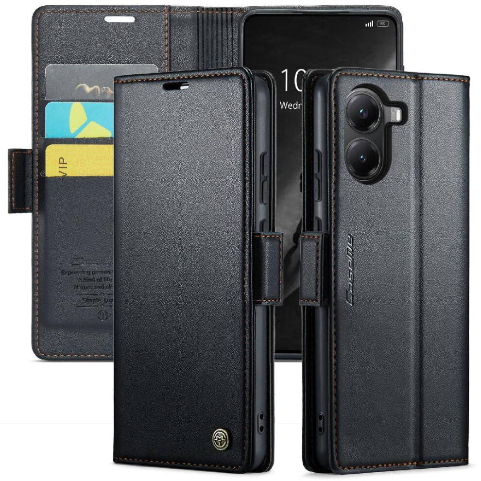 (Black) Flip Case For Xiaomi Poco X7 Pro 5G Anti Fraud Shockproof Case Card Slot Wallet Case Kickstand Black 764544246361