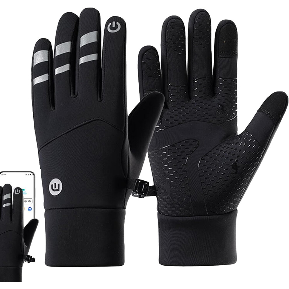 (L, Black) Winter Cycling Gloves - Anti-Slip Waterproof Warm Mittens,Cold Weather Mittens, Multifunctional Ski Mittens for Walking