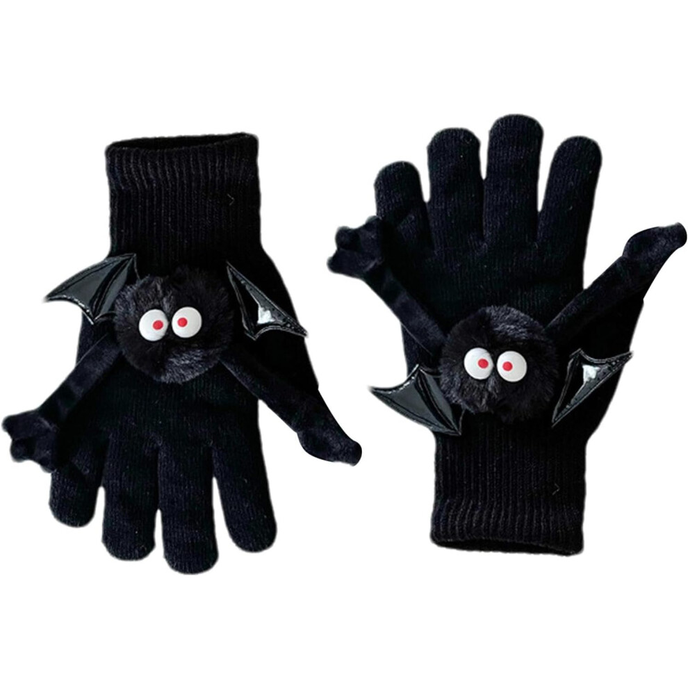 (Black) Halloween Winter Gloves - Magnetic Holiday Gloves | Winter Gloves Bat Decoration Thermal Warm Mittens for Cycling Hiking Walking