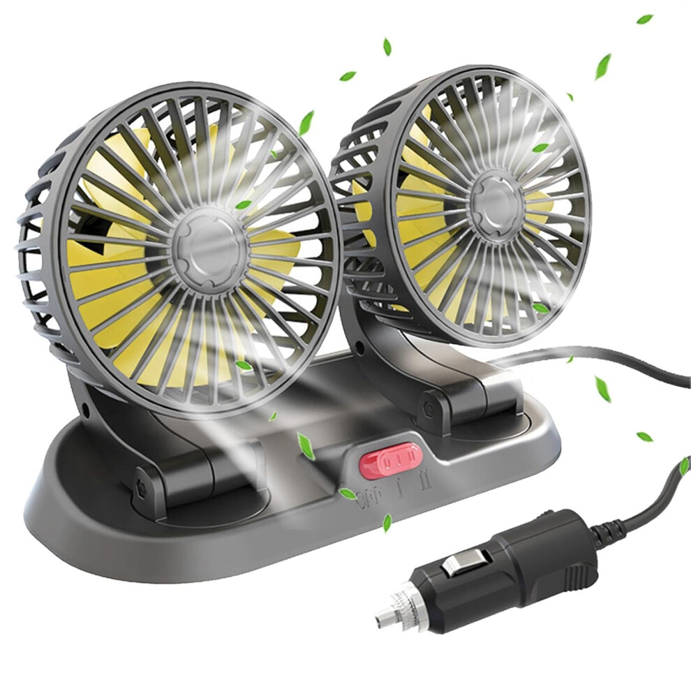 (12V) Double Fan - Headrest Fan - USB Desk Portable Cooling Fan with Variable Speed Quiet Small Fan for Car Dashboard