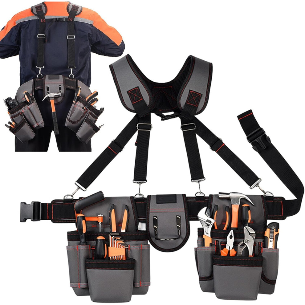 Tool Belt with Suspenders,Heavy Duty Construction Tool Belt - Heavy Duty Construction, Carpenter Scissors Waist Bag, Portable Large Capacity Belt Bag