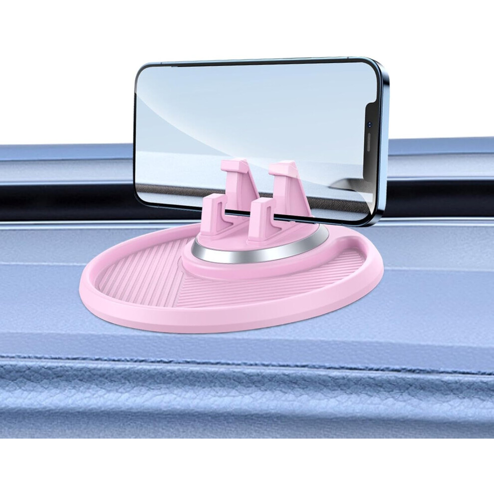 (pink) Non-Slip Car Phone Pad Car Phone Holder | 360 Degree Rotating Phone Holder Pad Silicone Dashboard Pad - Reusable Non-Slip Car Accessories for Navigati