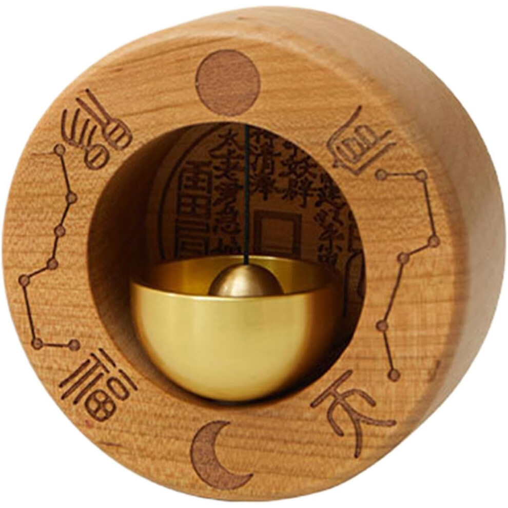 (Runder Stil) Magnetic Wooden Doorbell with Brass Bell, Shopkeepers Bell for Door Opening, Bagua Chart Shop Owners Doorbell, Magnetic Doorbell Ring Made of Brass