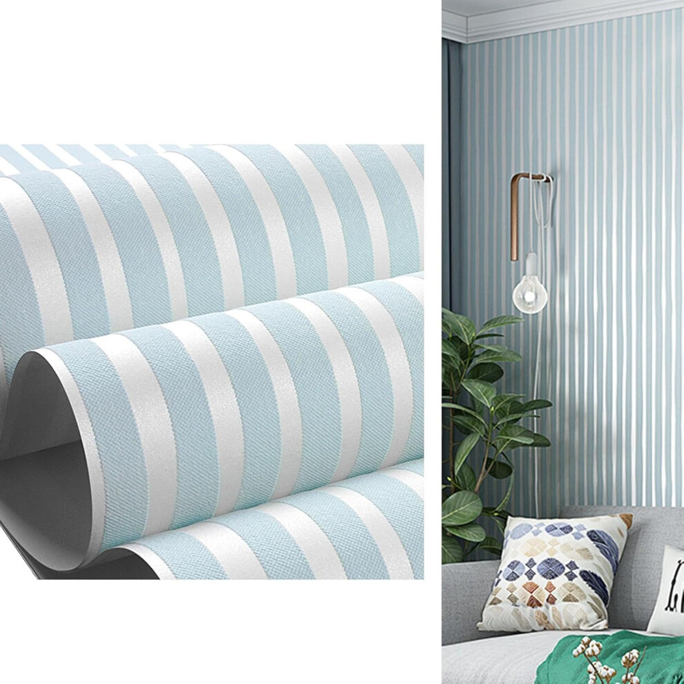 (Blue) Striped Peel and Stick Wallpaper Striped Adhesive Wallpaper - Decorative Wall Film - Modern Contemporary Plaid Striped Wallpaper for Study Room Cafe