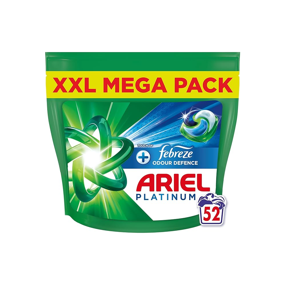 Ariel Platinum Pods, Washing Liquid Laundry Detergent Capsules 52 Washes, +Touch Of Febreze Odour Defence, Extra Stain Blue