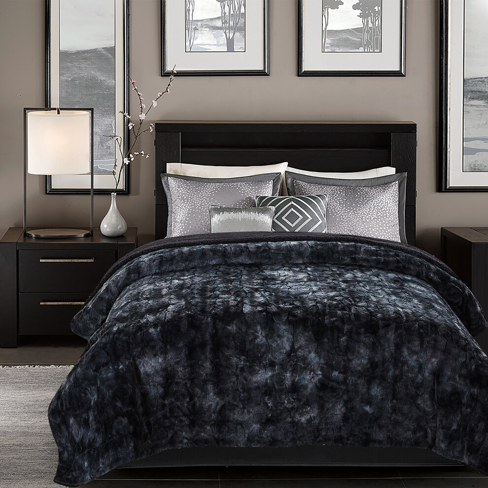 Chanasya Super Soft Fuzzy Faux Fur Queen Bed Blankets - Fluffy Plush Lightweight Cozy Snuggly With Reversible Sherpa For Living Room Bedroom - Dark Fa-image