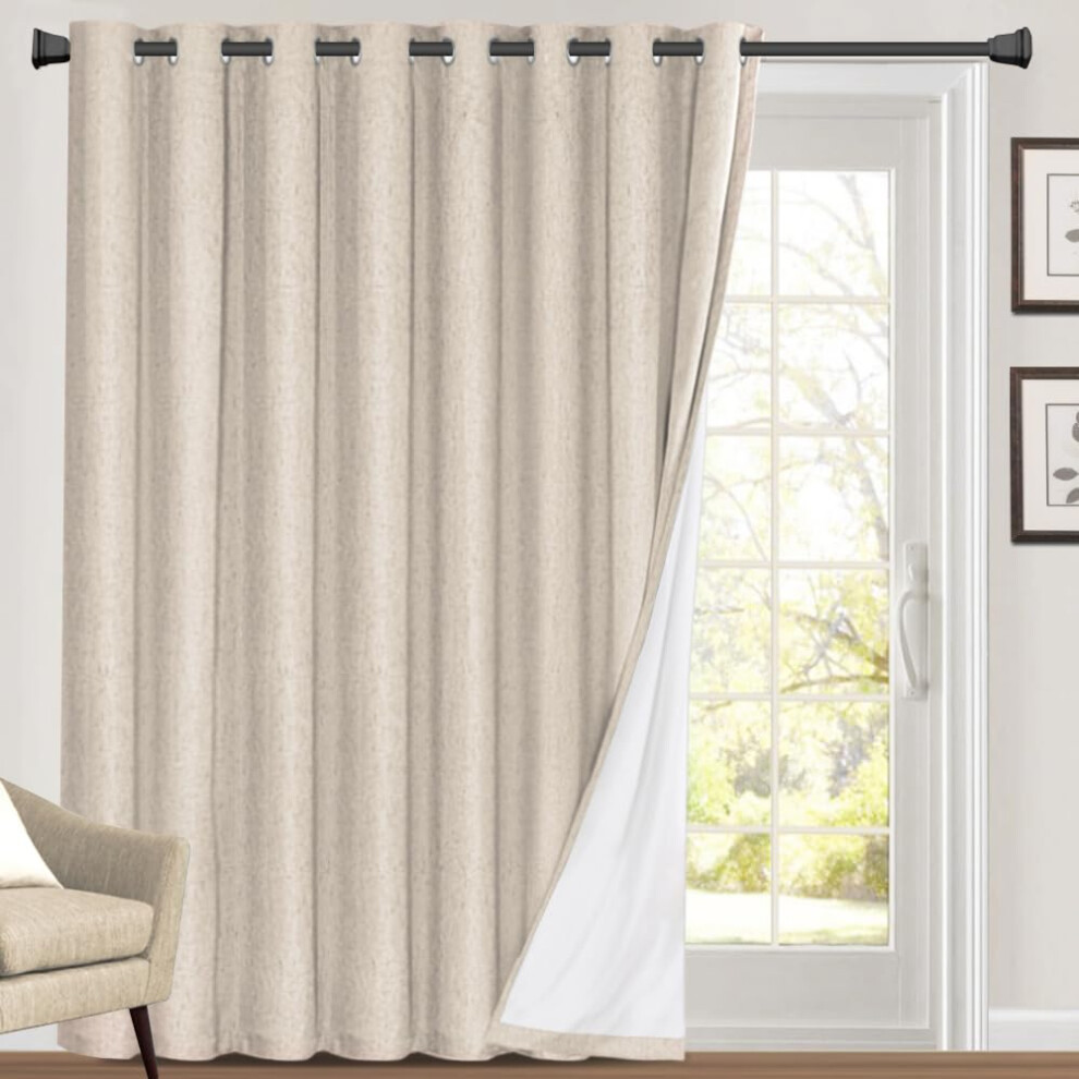PrinceDeco Primitive Textured 100 Blackout Linen Look Patio Door Curtain 96 Inches Long Extra Wide Thermal Insulated Grommet Cu-image-OPC-PFSCF7Q-NEW
