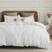 Bedsure Vit Duvet Cover Queen Storlek - Mjuk Dubbelslipad Duvet Cover för Barn med Dragkedja, 3 Delar