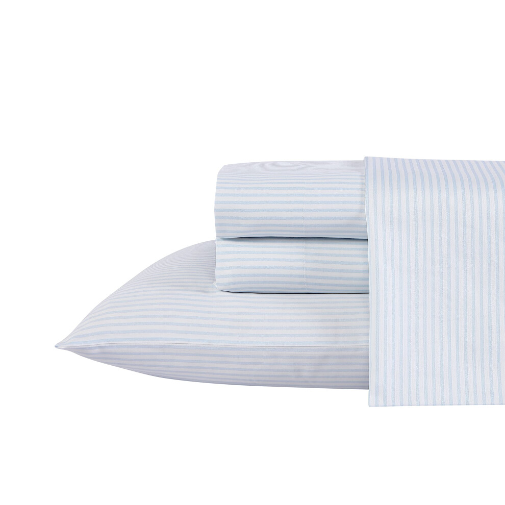 Laura Ashley Home - Parure de lit Queen Size en satin de coton doux - D   coration d'int   rieur    l   gante, lisse et respirante, bleu Ramona