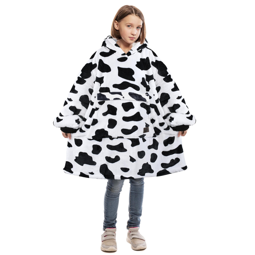 Sudadera Con Capucha Y Manta Usable Extragrande Con Estampado De Vaca De Catalonia Para Ni Os, C Moda Sudadera Sherpa Para Adolescentes De 7 A 16-image