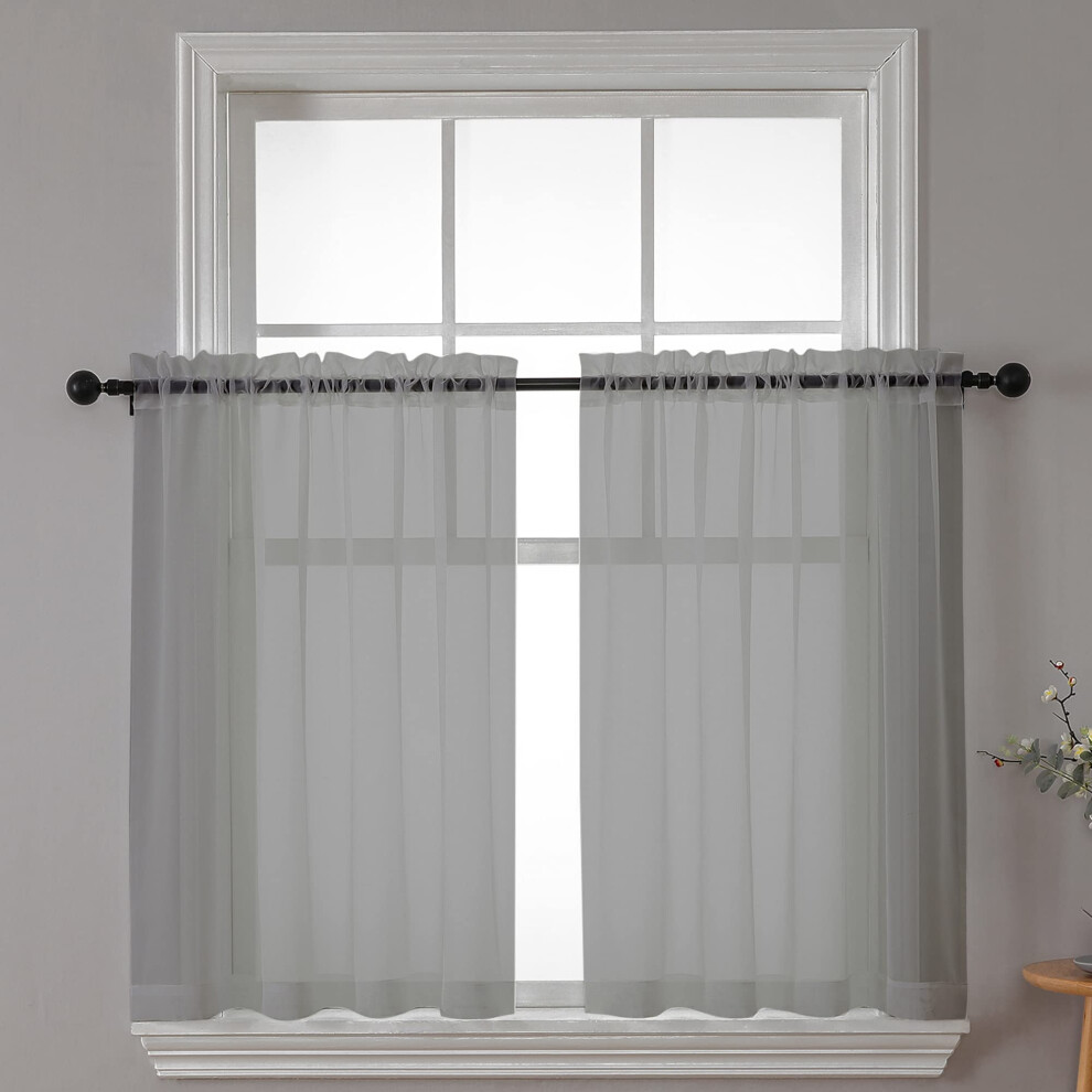 Chyhomenyc Lot de 2 rideaux transparents pour fenêtre de 91,4 cm de long pour petites fenêtres/salle de bain/café/salon