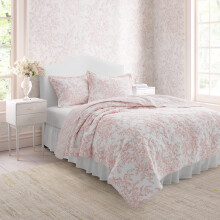 Laura Ashley - Conjunto de Colcha Queen, Cama Reversível de Algodão com Almofadas, Decoração Leve para Todas as Estações (Bedford Rosa, Queen)