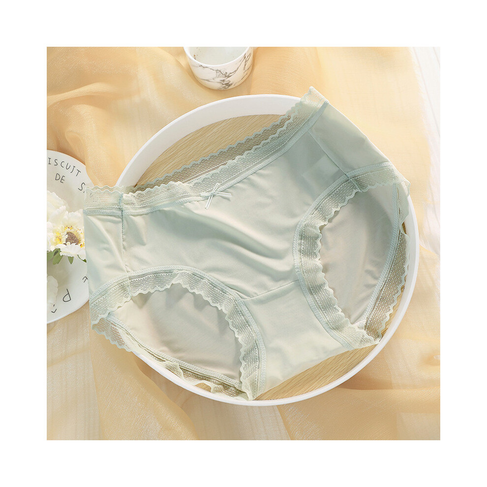 (Green,XL)Sous vêtement femme confortable et chic en soie glacée avec détails en dentelle et design taille moyenne pour faciliter