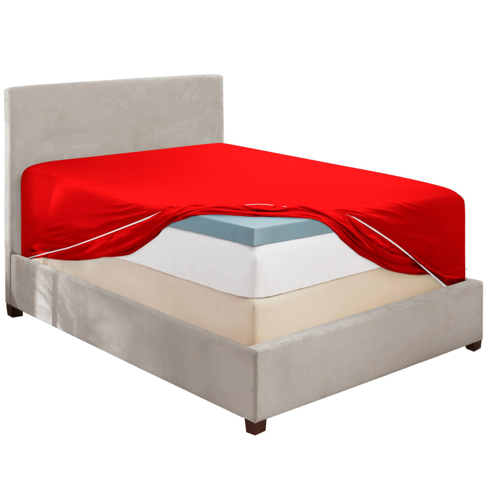 Hearth & Harbor Drap-housse extra profond pour lit double Bordeaux Drap-housse pour lit double uniquement Drap-housse en microfibre 1800 Drap-hou
