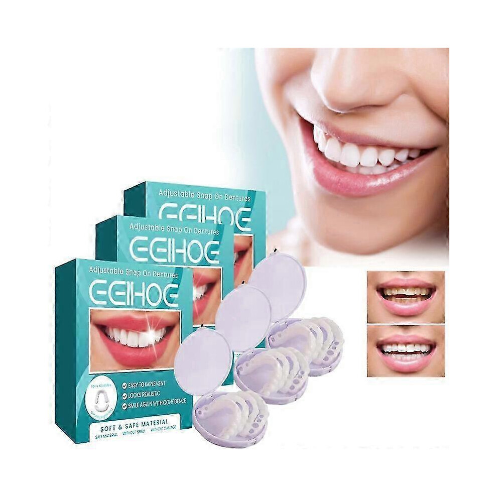 (3pairs) Adjustable Snap-on Dentures, Veneers Denture Braces Plus Denture Cases, Temporary Fillings Braces Interdental Fillings Straightening Dentures