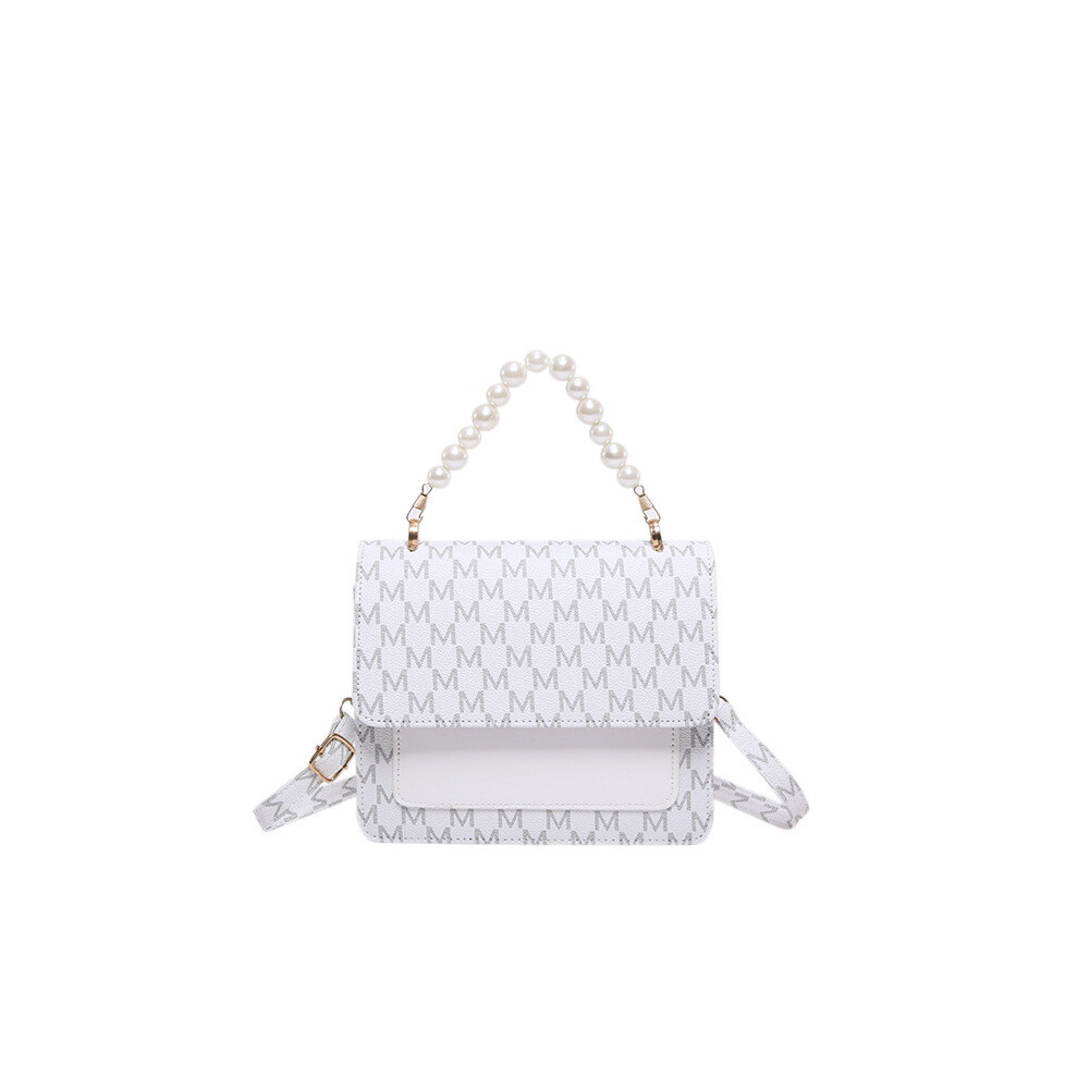 (White)Élégant sac à main Pu Pearl pour femme chic sac à bandoulière en noir blanc bleu marron