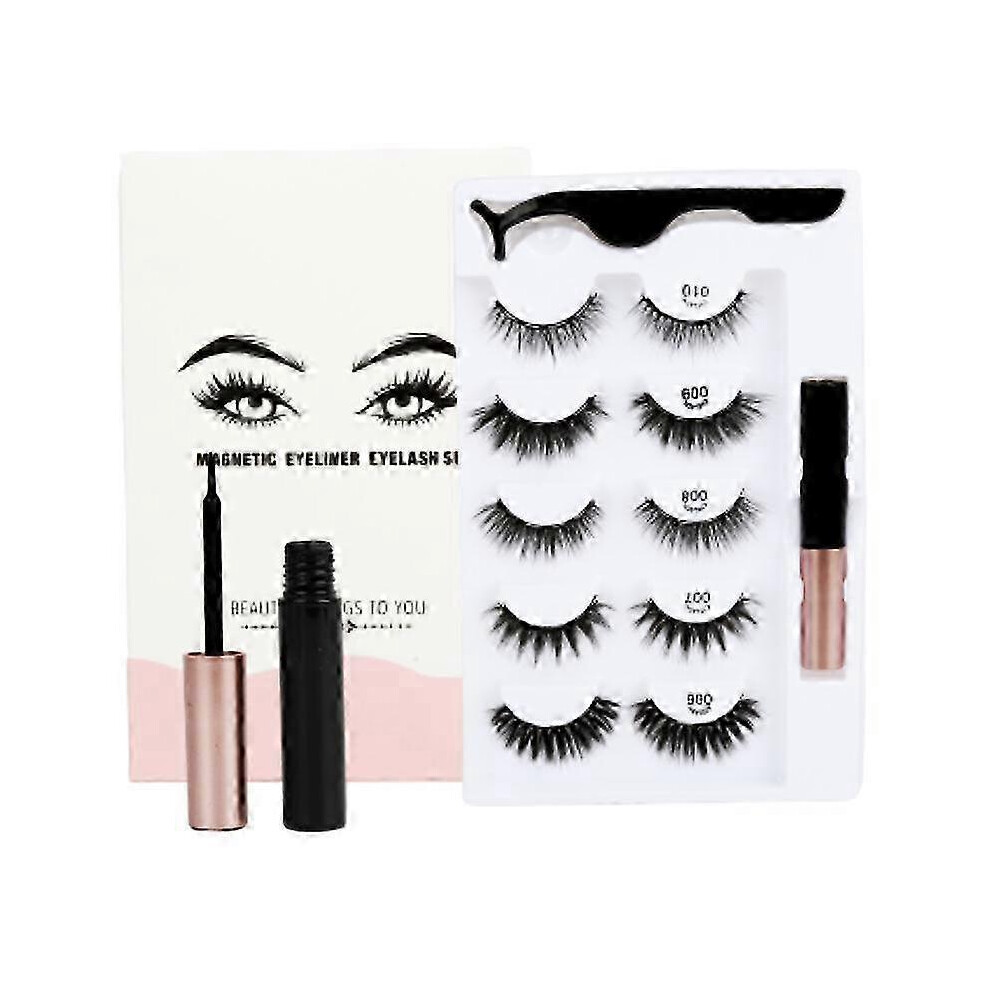 (10 pair, A and B) Waterproof Magnetic Eyeliner with Eyelashes and Tweezer 5/10 Pairs Set Long Lashes