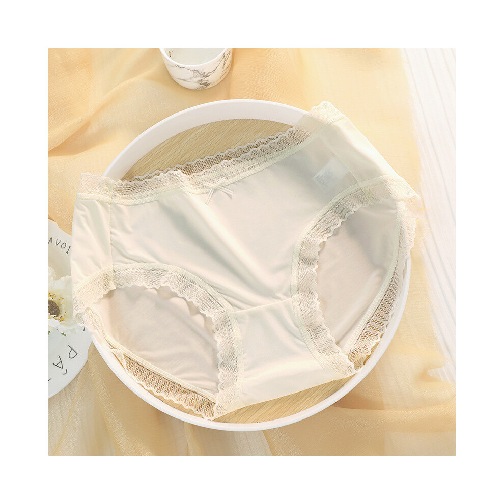 (Cream,M)Sous vêtement femme confortable et chic en soie glacée avec détails en dentelle et design taille moyenne pour faciliter