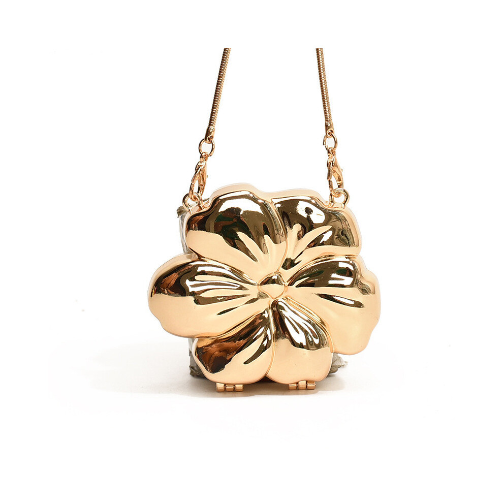 (Gold)Mini sac à bandoulière haut de gamme floral pour femme avec chaîne chic sangle en argent métallisé et or pour mode décontractée