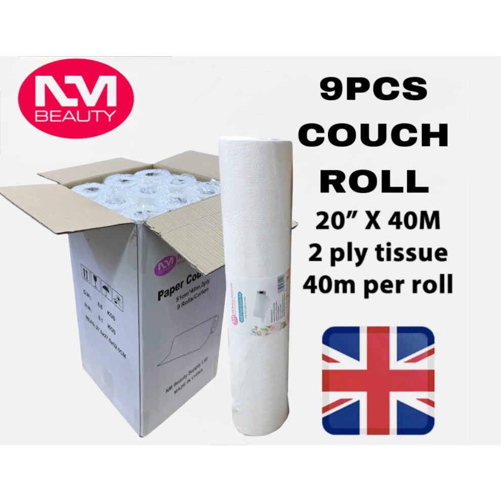 9 White Couch Rolls Medical Table Hygiene Salon Bed Roll 20" X 40M NMB