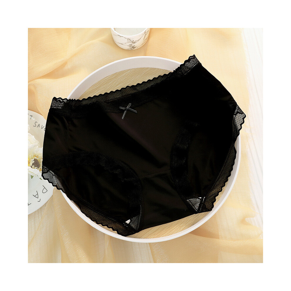 (Black,M)Sous vêtement femme confortable et chic en soie glacée avec détails en dentelle et design taille moyenne pour faciliter