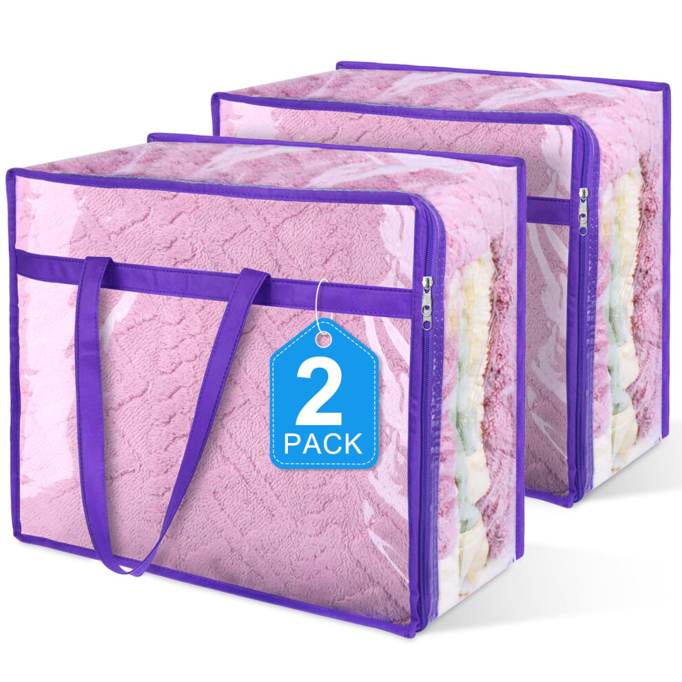 Lot de 2 sacs de rangement transparents à fermeture éclair pour vêtements, organiseurs de placard et sac de rangement en vinyle pour literie, lin