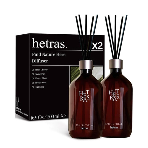 HETRAS. Premium Reddiffuser: Sæt af 2 x 16,9oz (1.000 ml) Stort volume | Duftolie Diffuser & Pinde til Hjem & Kontor