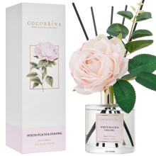 Cocorr?na Flower Reed Diffuser - Witte Perzik & Oolong 6.7oz Geurende Diffuser met Stokken Huisgeur Essenti?e Olie voor Badkamer Plank Decor (Kunstma