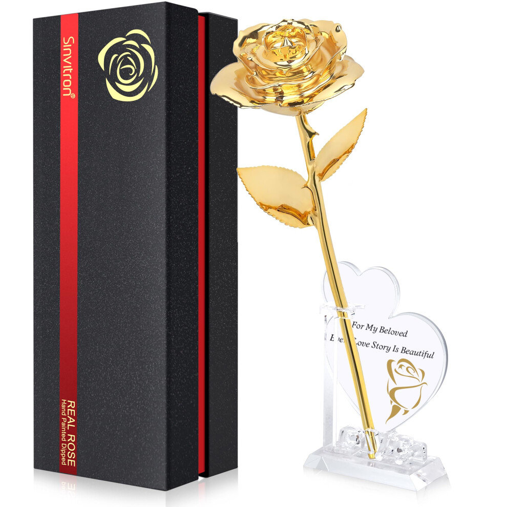 Sinvitron Gold Dipped Rose Real 24K Gold Rose Long Stem Hand Dipped in 24k Gold Rose Unique Romantic Gifts for Women in Her Birthday Anniversary Valen-image-OPC-PFXWBVX-NEW