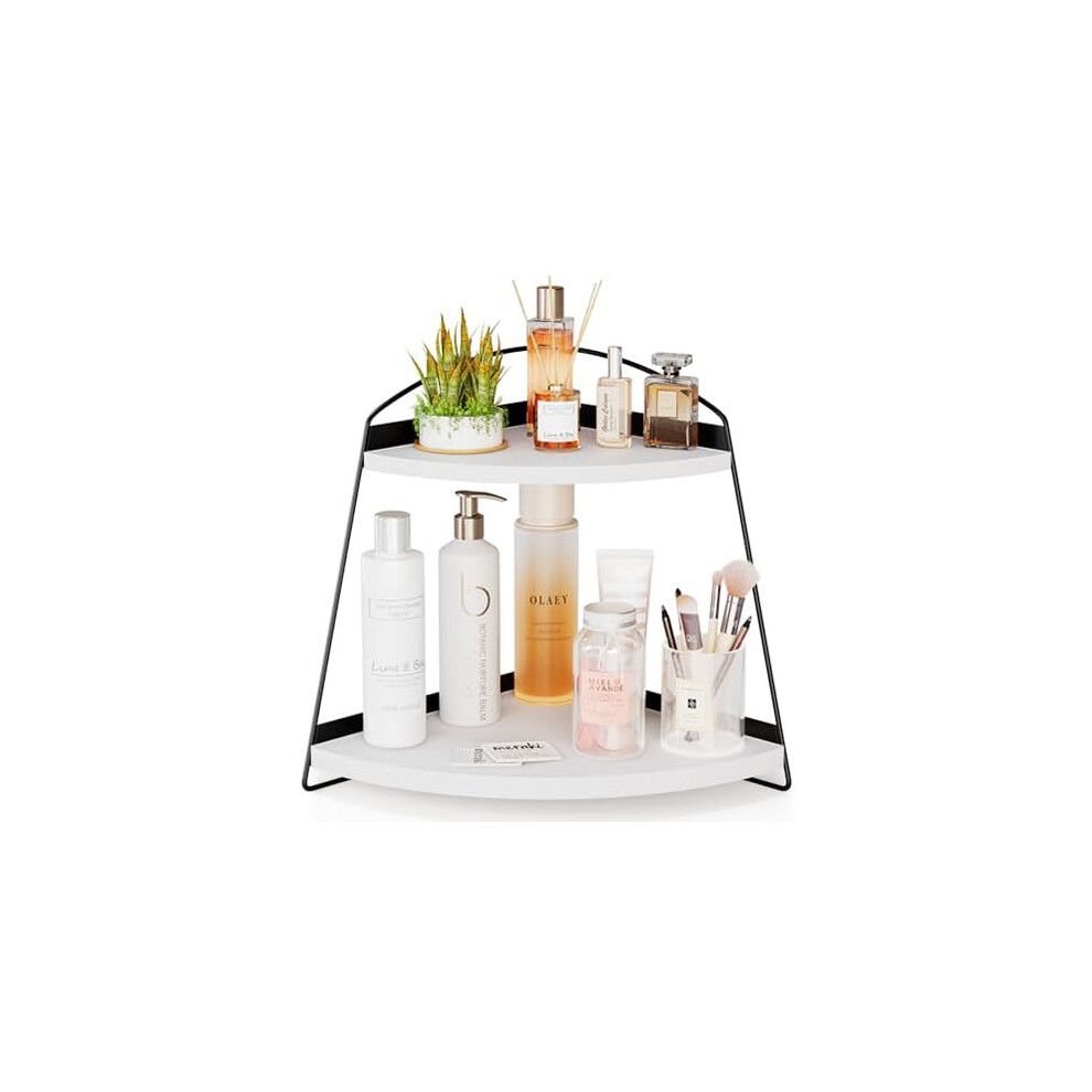 Puricon Organizer Bagno A 2 Livelli In Legno, Organizer Porta Trucchi Dkincare Creme Profumi -Bianco 1Pezzi-image