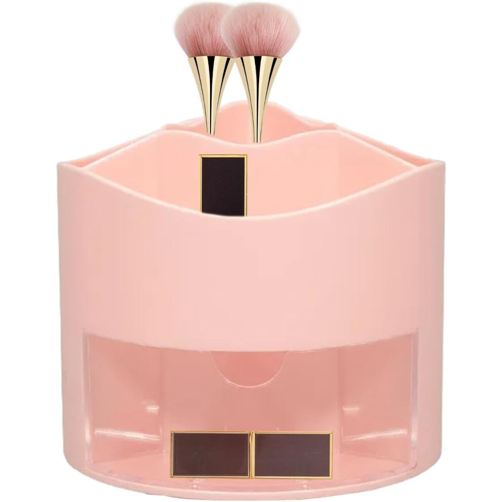 (Pink) Rotating Pencil Holder 4 Slots Pen Organizers 360-Degree Rotating With Drawer Pencil Pen Holder Desk Organizers Accessories Art Supply Storage Box Cad