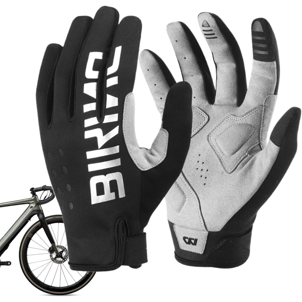 (2XL) Cold Weather Biking Gloves | Touchscreen Motorcycle Mittens,Non-Slip Full Finger Mittens, Reflective Gloves for Men Women, Hiking Cycling