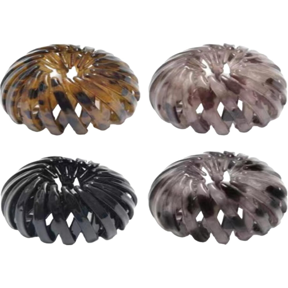 (4 bright sides) Bun Holder for Women's Hair, 4 x Bird Nest Ponytail Holder, Retractable Comb Hair Bands, Stylish Bun Maker for Women and Girls
