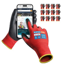 KAYGO veiligheidswerkhandschoenen PU-gecoat voor heren en dames - KG11P 12 paar naadloos gebreide handschoen met twee vingers touchscreen Ideaal voor