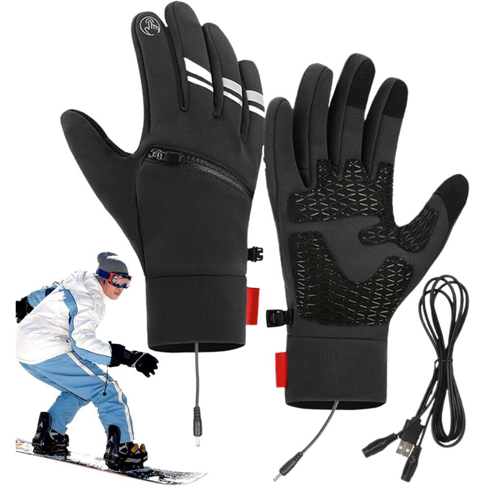 (B, L) Heated Gloves | USB Winter Gloves | Heating Winter Thermal Touchscreen Waterproof Snow Gloves for Driving Hiking Snow Work Men & Women