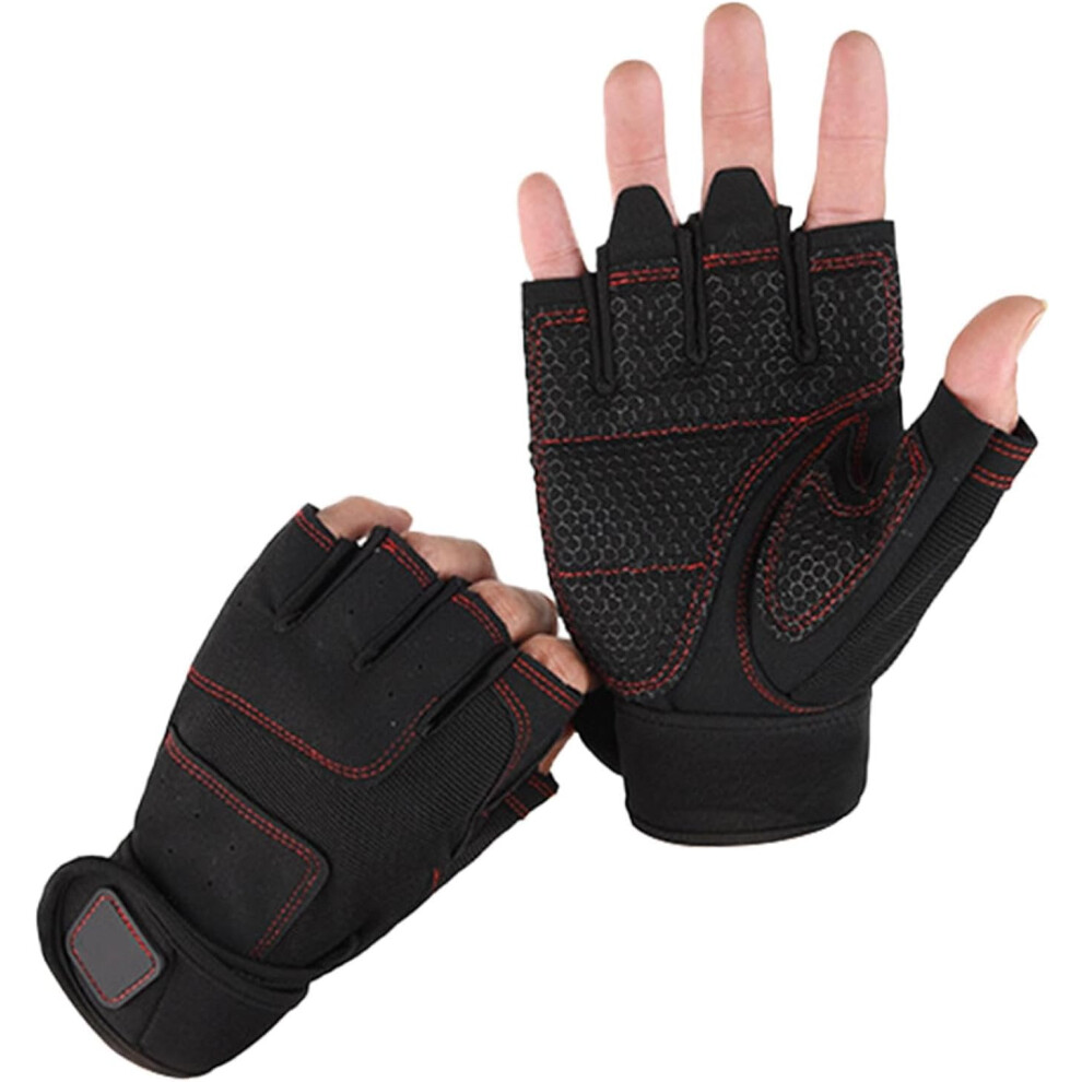 (M, Black) Fingerless Work Gloves,Adjustable Wrist Motorcycle Riding Gloves | Anti Slip Reinforced Palm Womens Mittens, Fitness Gloves for Outdoor Work and