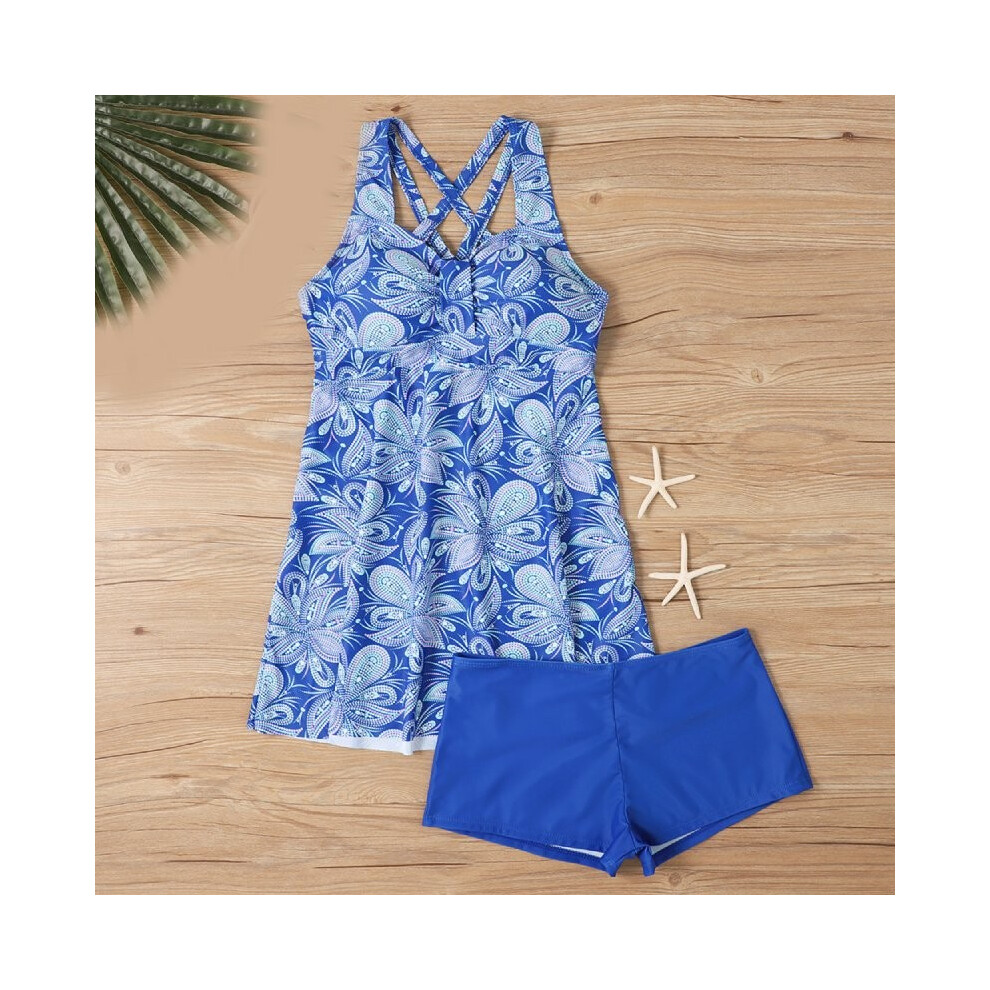 (Dark Blue,M)Jupe plate femme short plage maillot de bain couleur imprimé décoration matière polyester